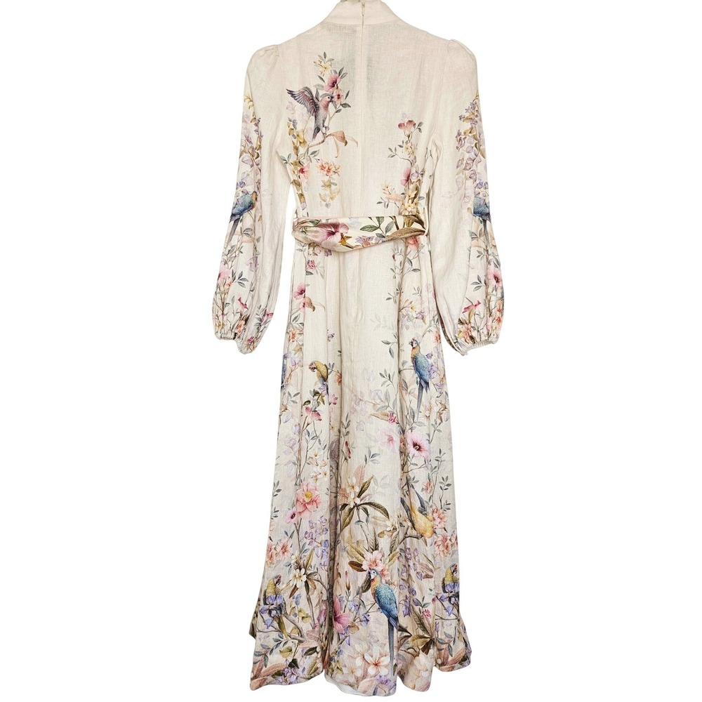 Zimmermann Rebellion Button Midi Dress Cream Aviary Linen Silk Belted Size US 4 - Picture 7 of 16